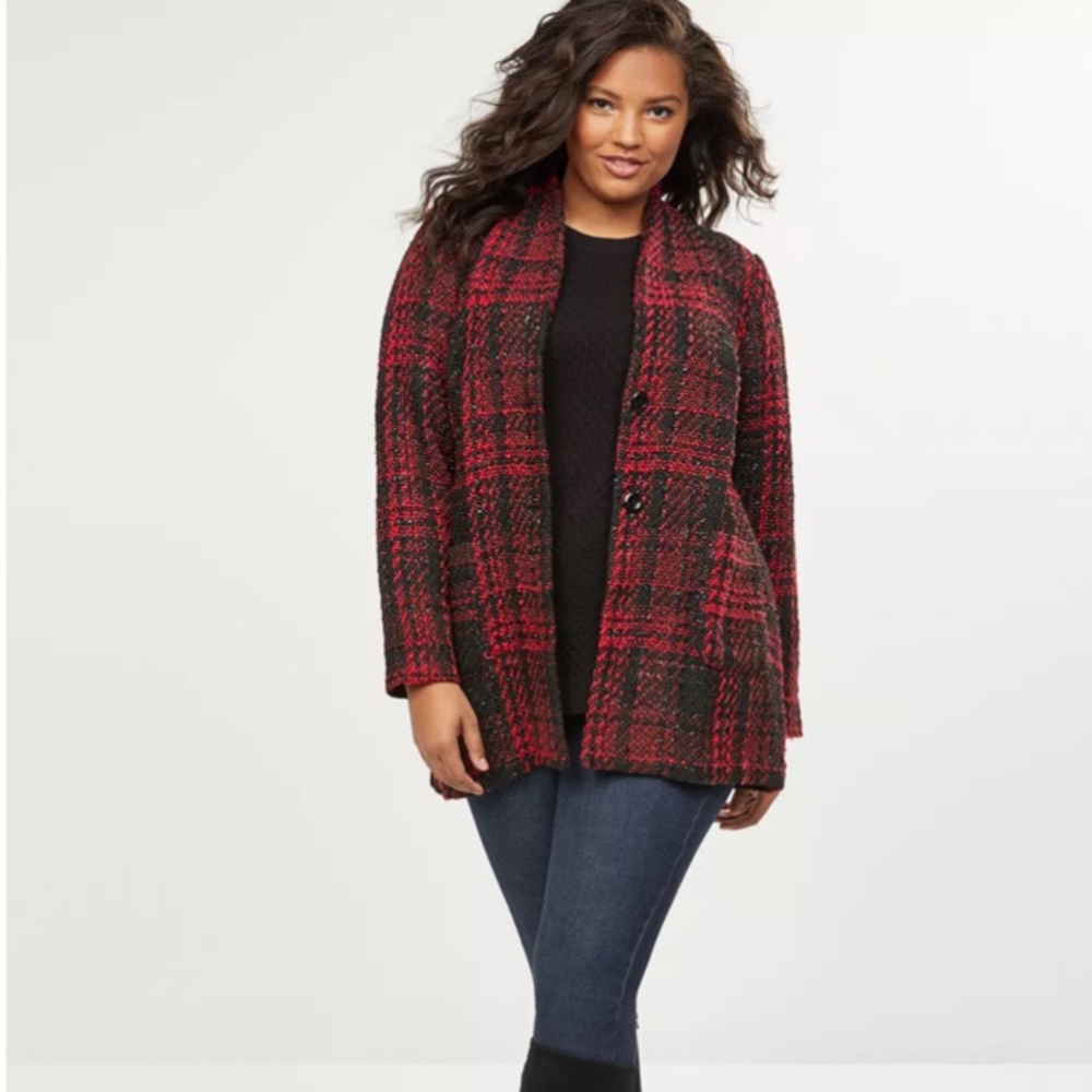 Lane Bryant Women’s Plaid Shimmer Boucle Jacket size 22/24 Holiday
